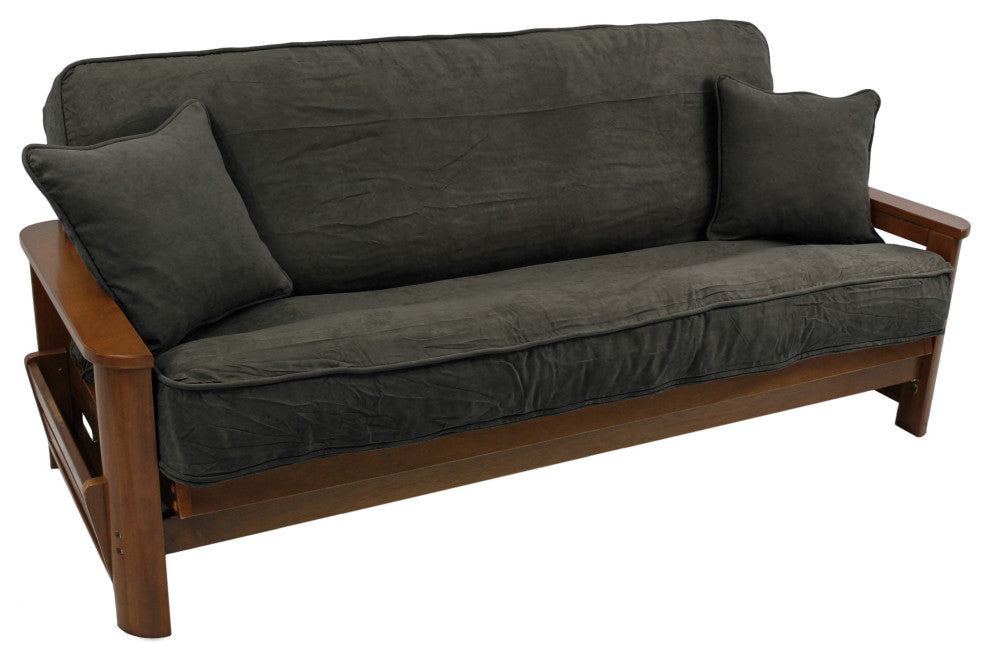 Solid Microsuede Full Futon Cover Set, Steel Grey