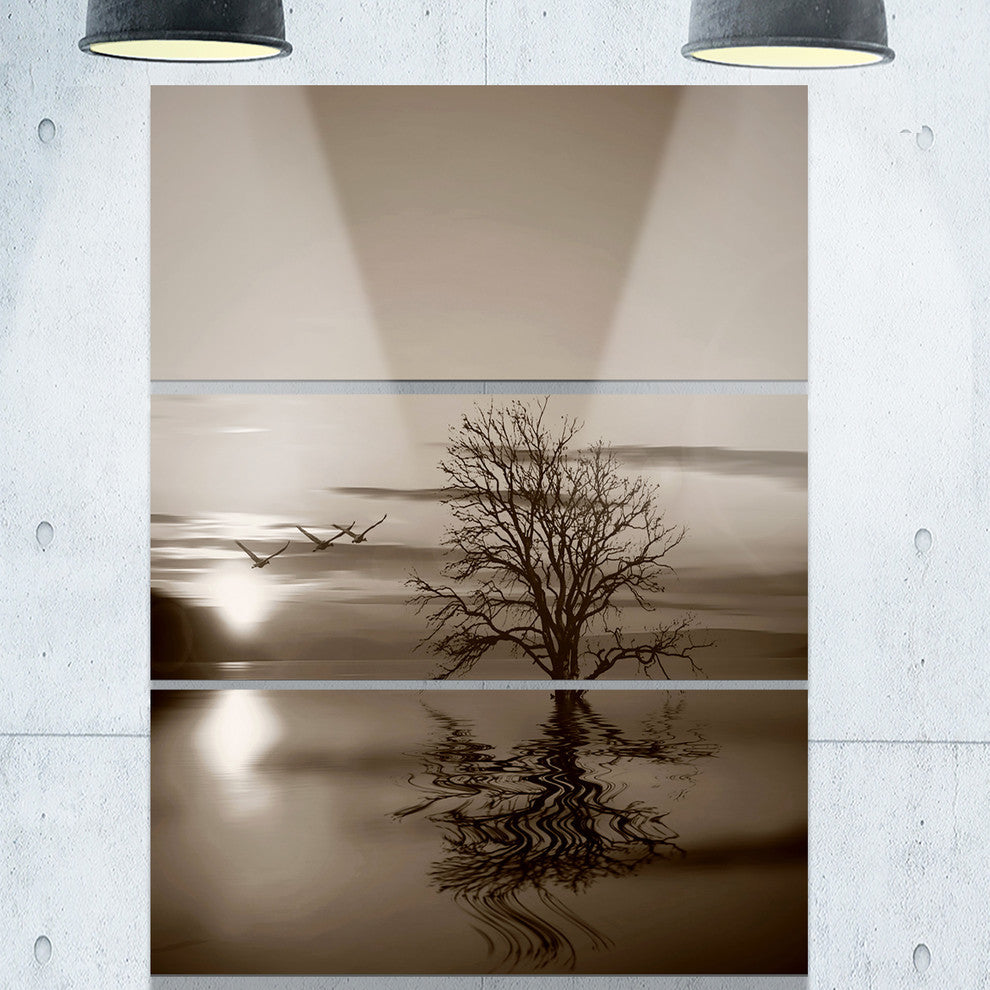 "Flying Birds and Lonely Tree" Metal Landscape, 3 Panels, 28"x36"