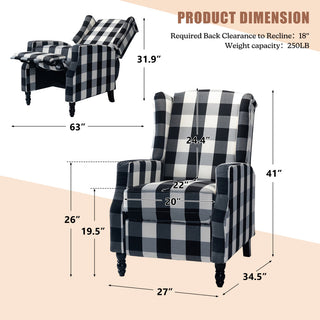 Upholstered Manual Recliner With Wingback, Black