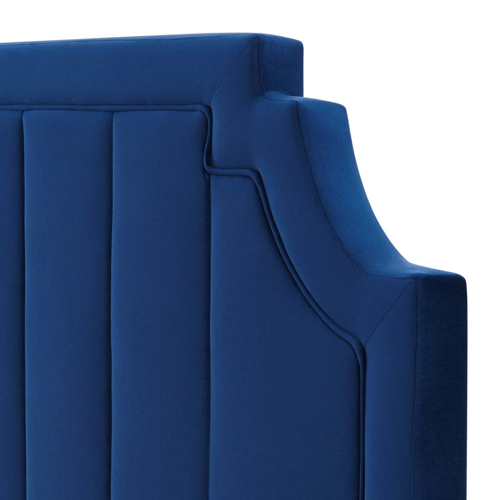 Tufted Headboard, Full Queen Size, Velvet, Blue Navy, Modern Contemporary