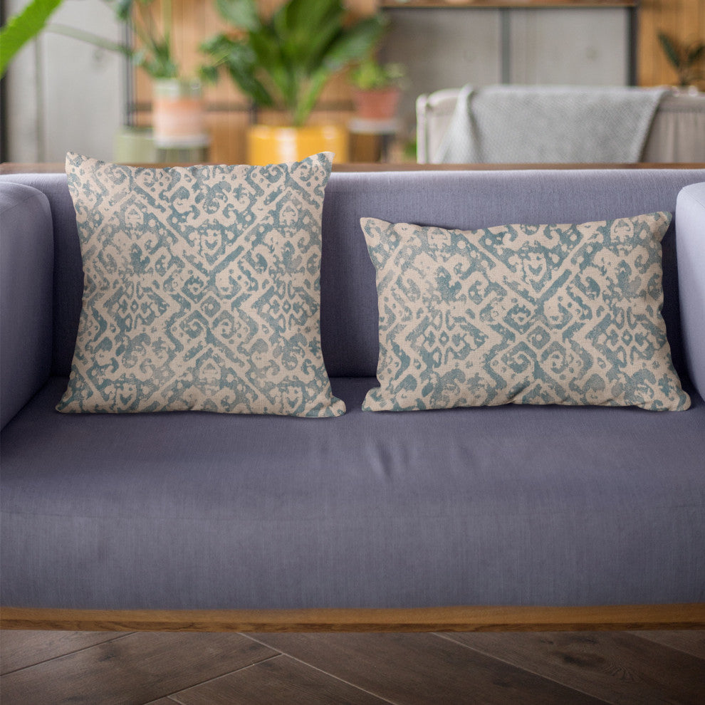 Plutus Blue Artistic Plaid Luxury Throw Pillow, 20"x20"