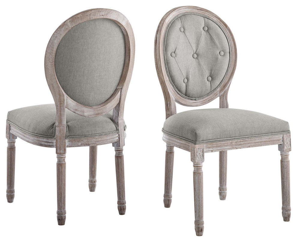 French Vintage Side Dining Chair, Set of 2, Fabric, Wood, Gray, Modern