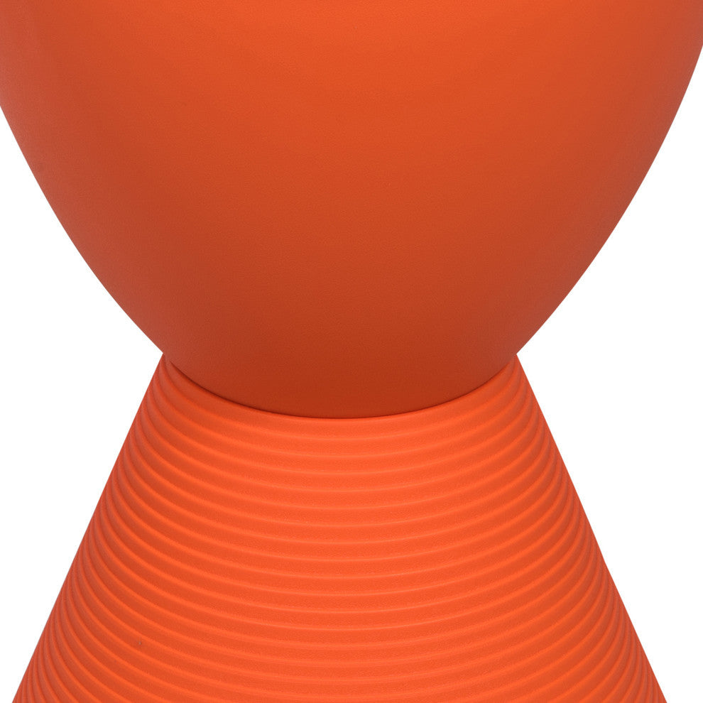 Round Side Table in ABS Plastic Ribbed Design End Table with Removable Lid, Orange