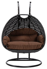 LeisureMod Mendoza Charcoal Wicker Hanging Double Egg Swing Chair, Brown