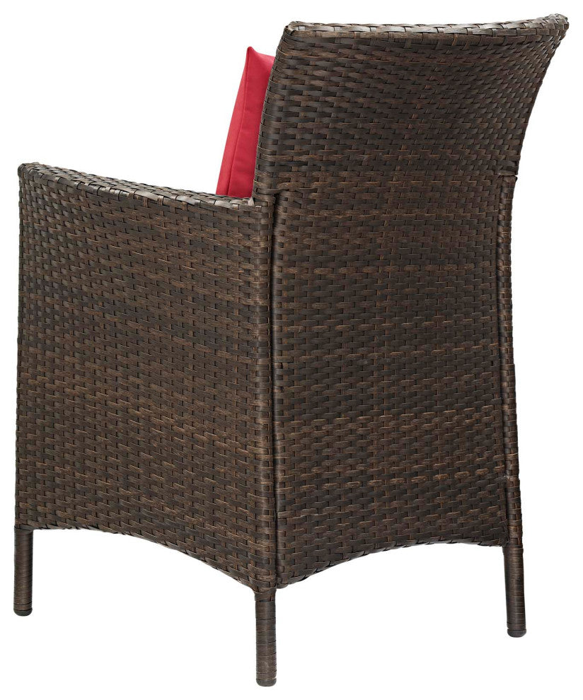 Side Dining Chair Armchair, Set of 2, Rattan, Wicker, Brown Red, Modern, Outdoor