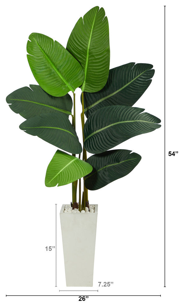 4.5' Travelers Palm Artificial Tree, White Planter