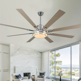 72" Modern Ceiling Fan with Reversible Blades, Dimmable Light and Remote, Chrome, 72"