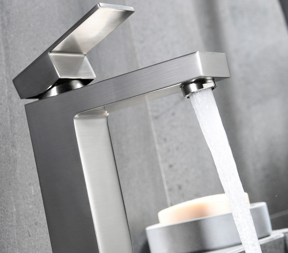 Single Hole Bathroom Sink Faucet With 6" Deck Plate, Brushed Nickel