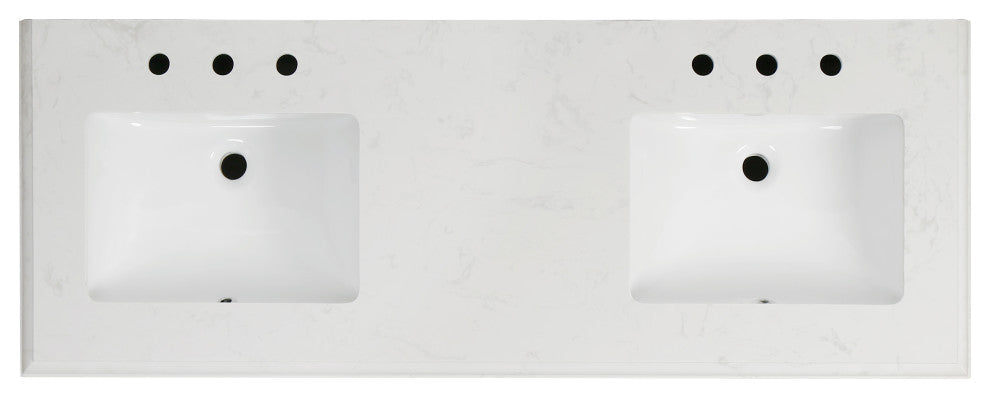 Freestanding Double Bathroom Vanity with White Carrara Marble Top, White, 60"