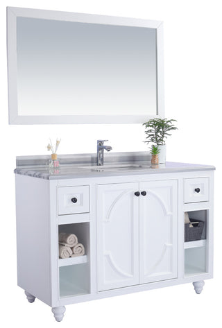 Odyssey, 48, White Cabinet With White Stripes Marble Countertop