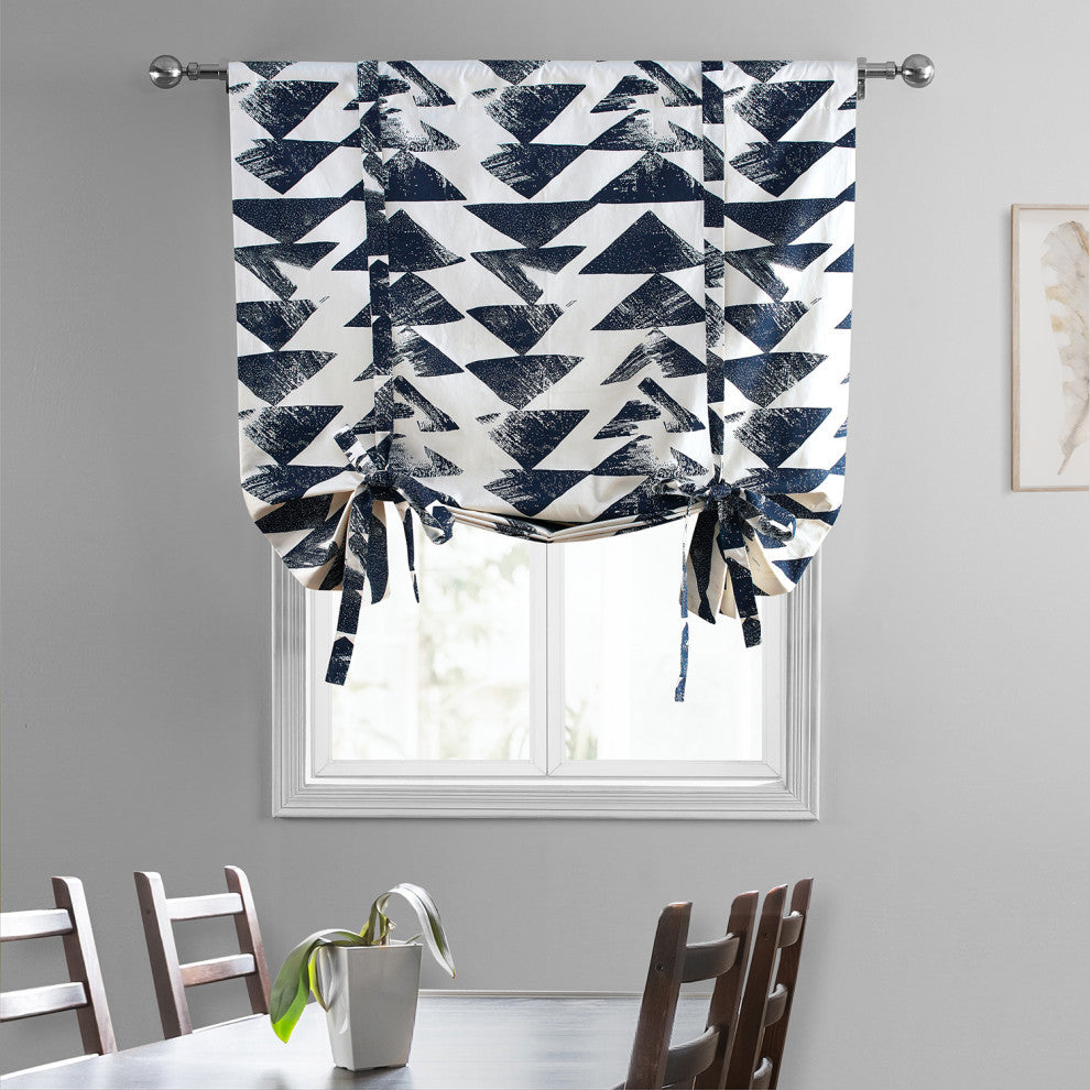 Triad Printed Cotton Tie-Up Window Shade Single Panel, Triad Indigo, 46w X 63l