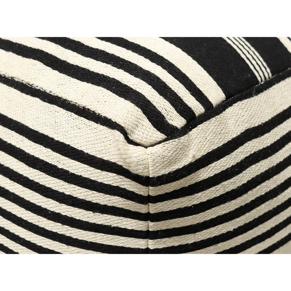 Ivory Machine Woven Newsom Pouf, 18" Cube