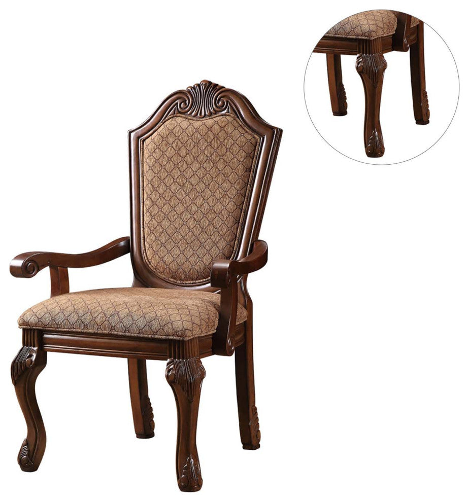 Set of 2 Fabric Upholstered Dining Armchair, Cherry Finish