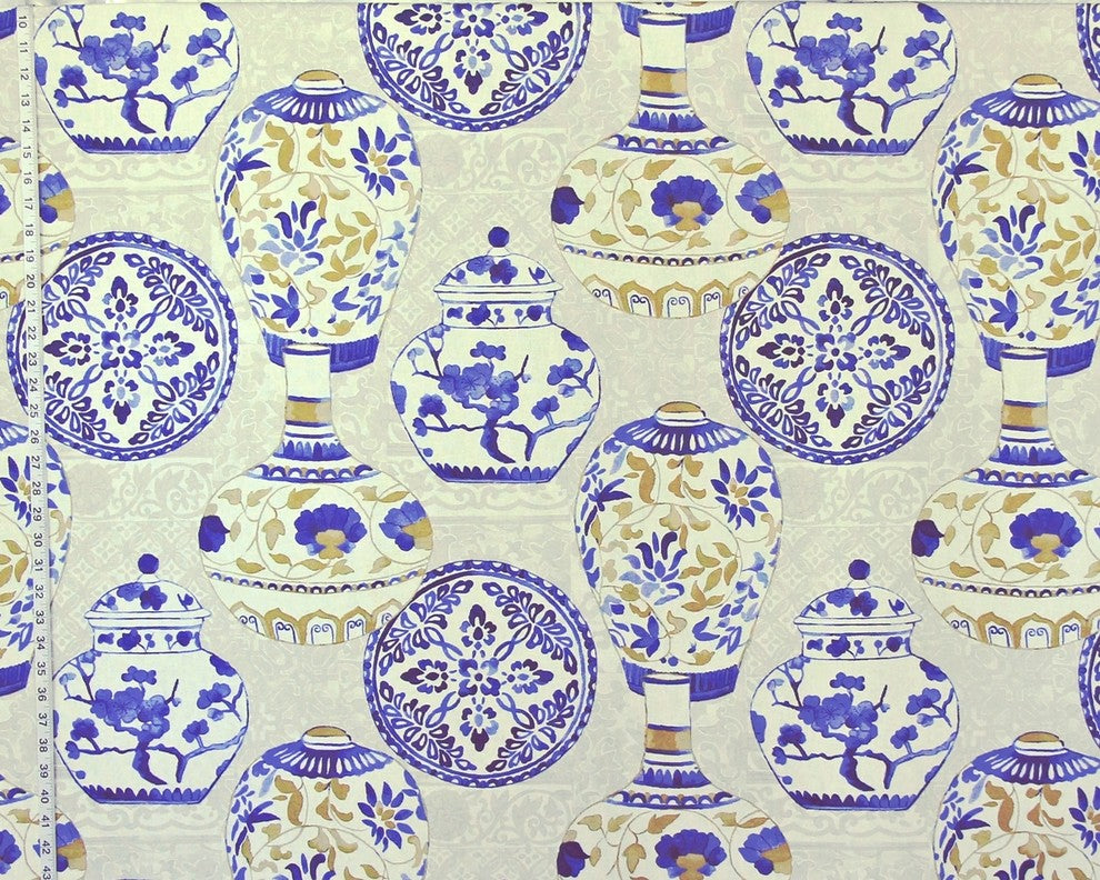 Blue Asian Porcelain Fabric Ginger Jars Plates Vases, Standard Cut