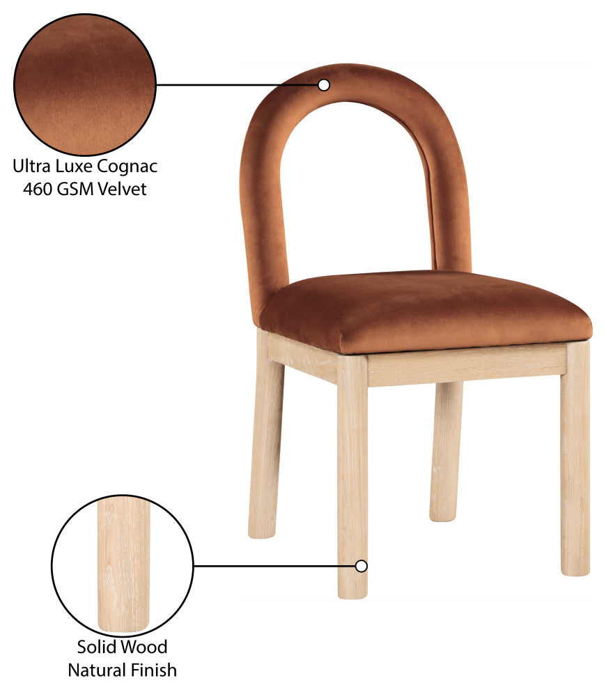 Conrad Upholstered Dining Chair, Cognac, Velvet, Natural Finish
