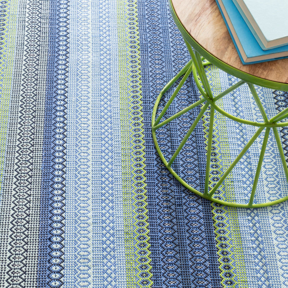 Dash & Albert Fiesta Stripe French Blue/Green Indoor/Outdoor Rug, Multi, 5' x 8'
