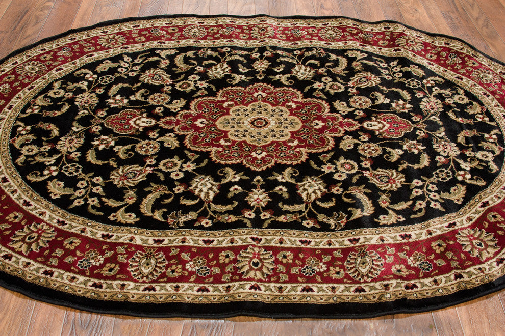 Well Woven Barclay Medallion Kashan Area Rug, Black, 5''3"x6''10" Oval