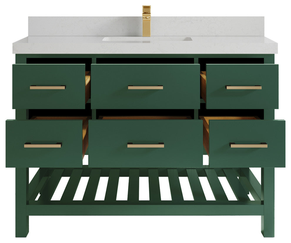 Parker 48 Single Sink Bath Vanity in Lafayette Green  2" Carrara Quartz
