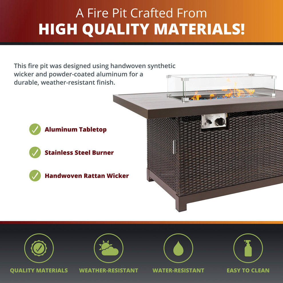 52" Outdoor Propane Gas Fire Pit Table With Rattan Wicker Finished