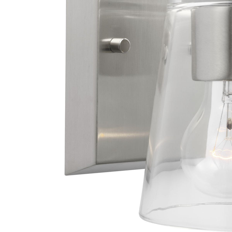 Vertex Collection One-Light Brushed Nickel Clear Glass Contemporary Bath Light
