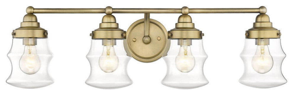 4 Light 31" Bath Vanity Light, Antique Brass With Clear Glass