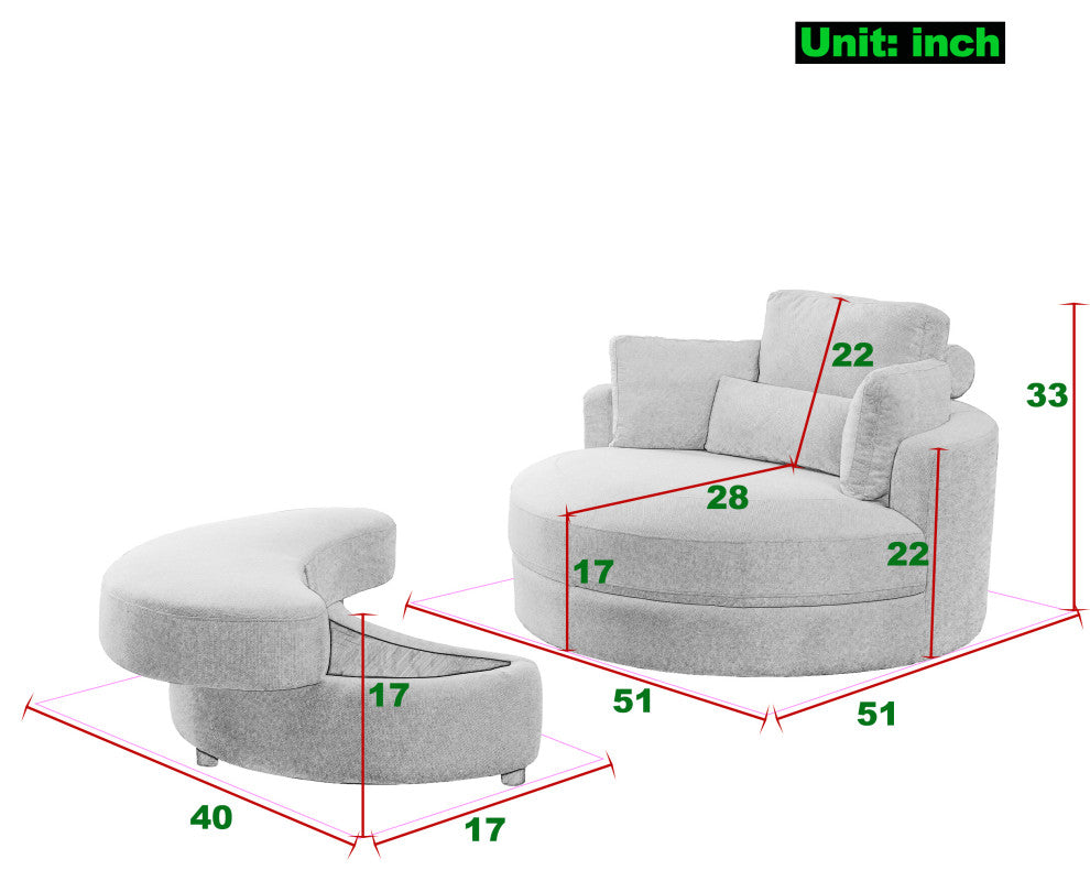TATEUS  Swivel Barrel Sofa Chair Soft Fabric with High-Density Foam and Pillows, Beige