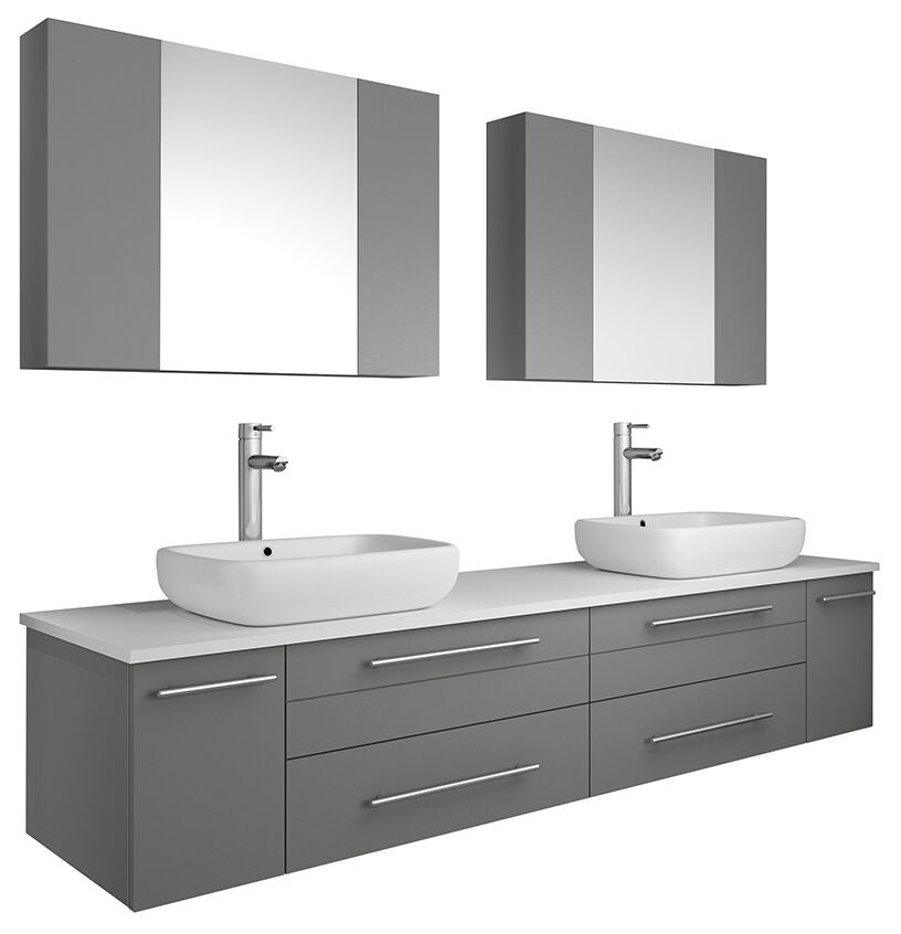 Fresca Lucera 72" Wall Hung Double Sink Bathroom Vanity With Medicine Cabinet