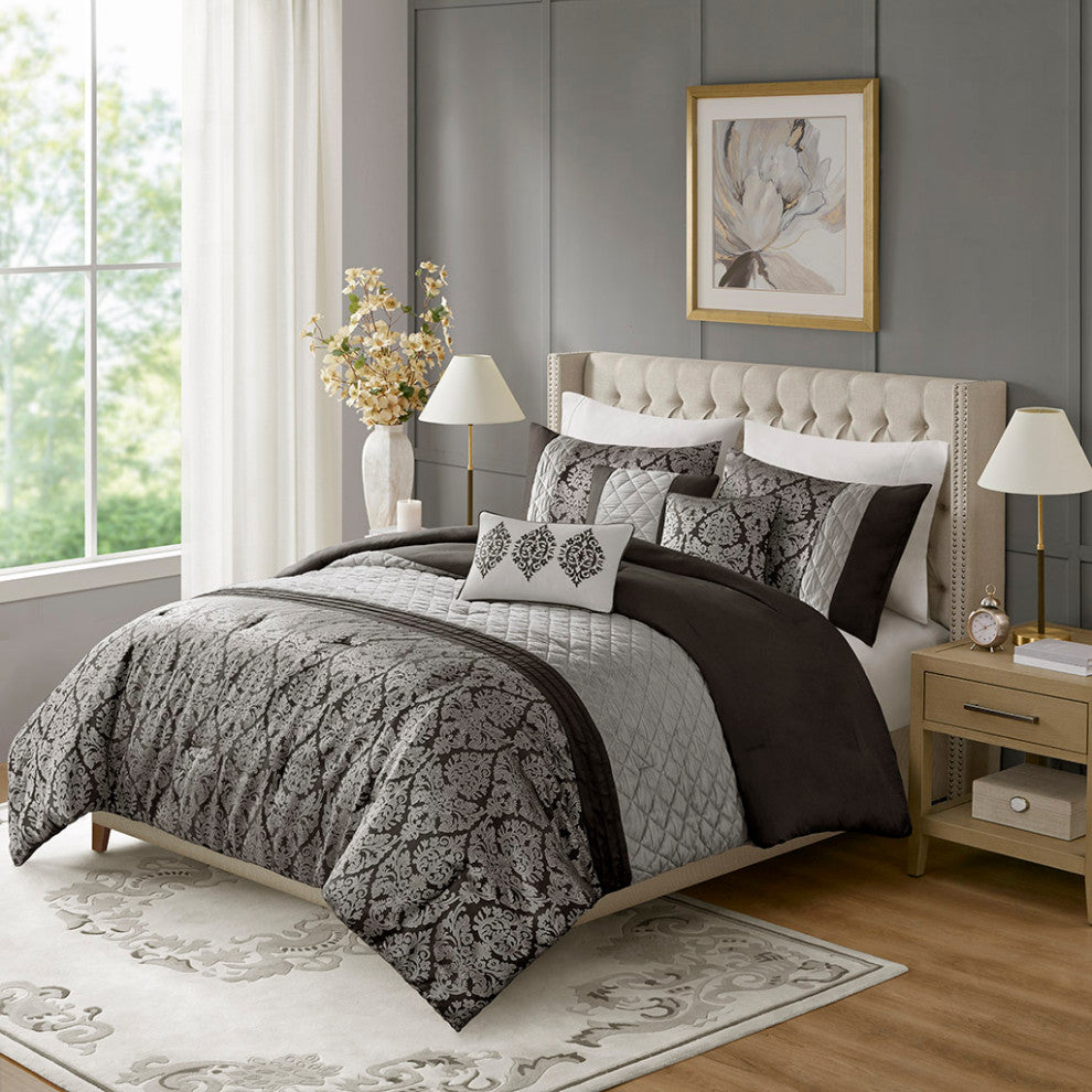 Madison Park Lily 6 Piece Jacquard Comforter Set With Throw Pillows