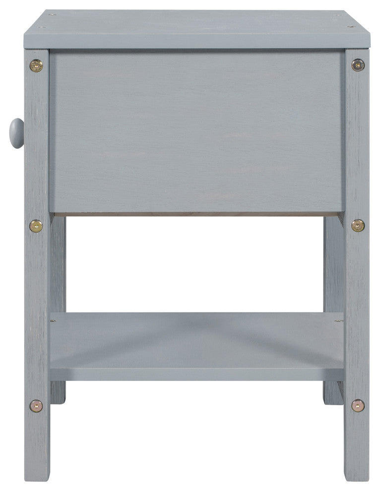 1-Drawer Wood Nightstand with Open Shelf (Set of 2) , Grey, 19'' X 16''