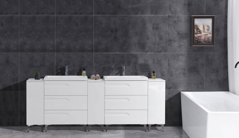 Freestanding White Vanity Set - Two Sink Bases Three 12 Side Bases, 108"