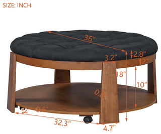 Gewnee Modern Large Round Ottoman Coffee Table, Black