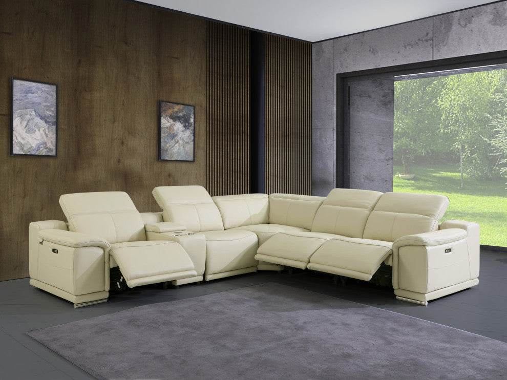 Federico 6-Piece L-Shaped Top Grain Italian Leather Sectional, Beige