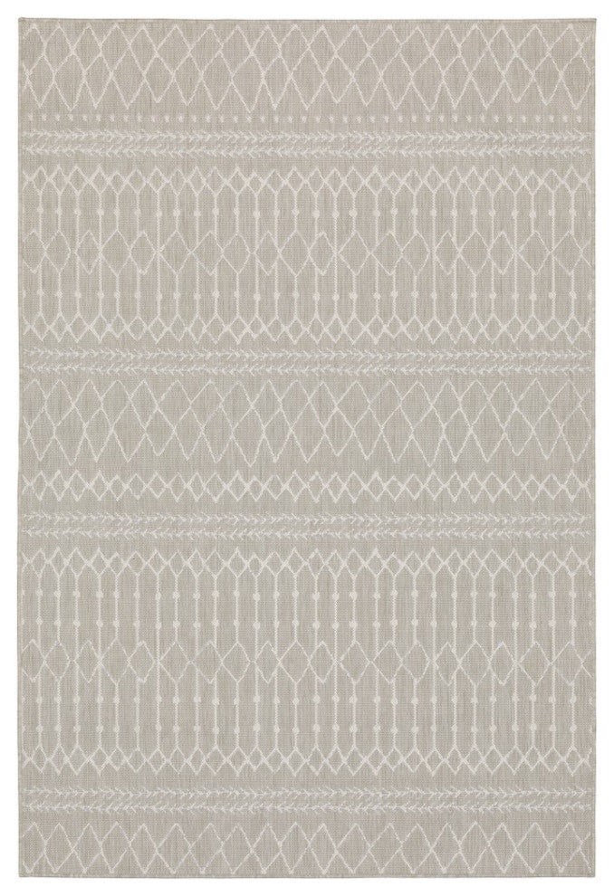 8"x11" Gray and Ivory Geometric Indoor Outdoor Area Rug