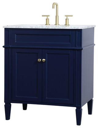 Elegant Decor Williams 30" Single Marble Top Bathroom Vanity in Blue