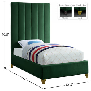 Via Velvet Upholstered Bed, Green, Twin