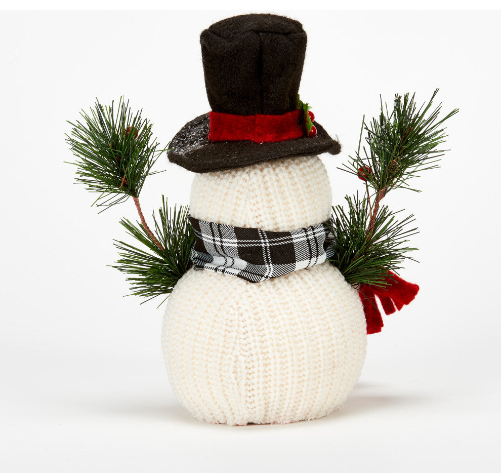 16" Tabletop Knit Christmas Snowman W/ Hat