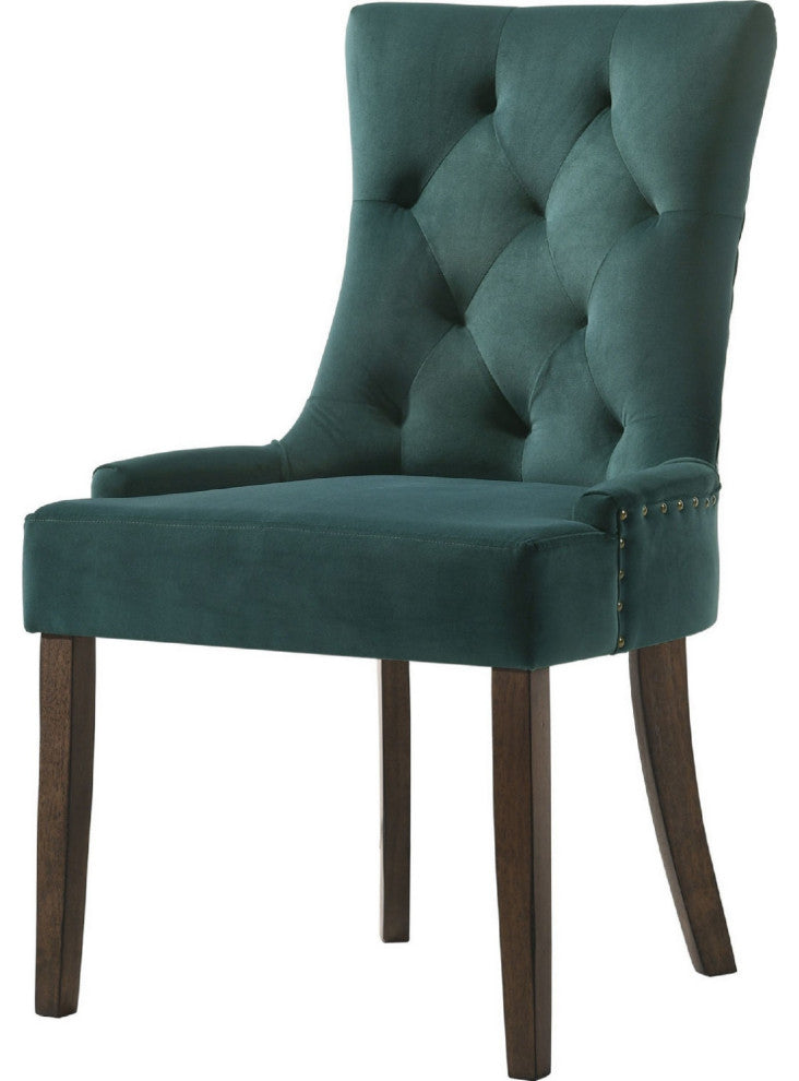 Benzara BM280325 Esme 24" Solid Wood Dining Chair Velvet Tufted Set of 2, Green