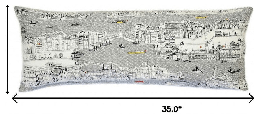 35" White Venice Daylight Skyline Lumbar Decorative Pillow