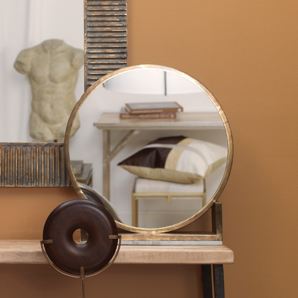 Odyssey Metal Standing Mirror, Antique Brass
