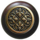 Fleur-de-Lis Wood Knob, Antique Brass, Dark Walnut Wood Finish, Antique Brass