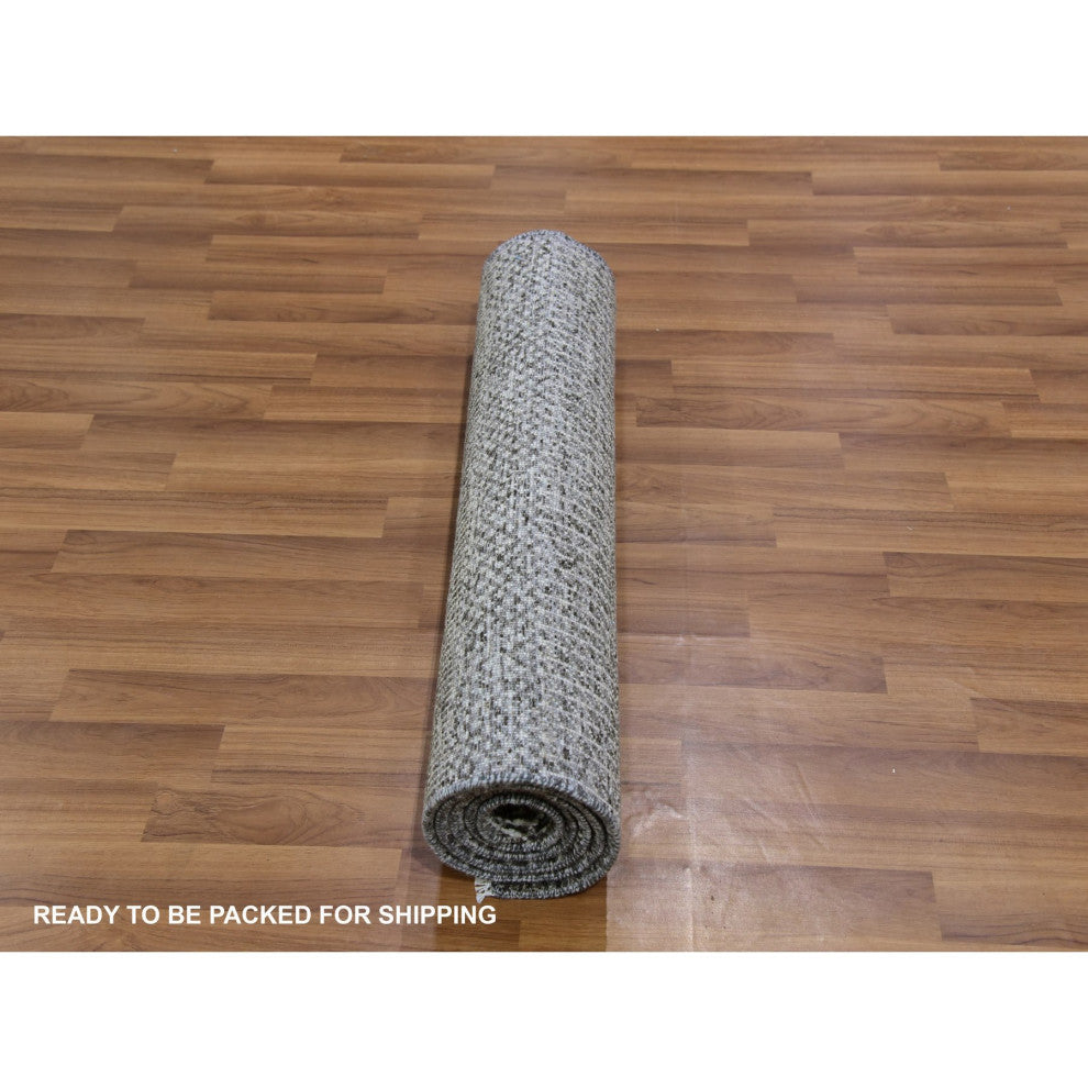 Dolphin Gray Hand Knotted Grass Design Natural Undyed Wool Runner Rug 2'8"x6'2"