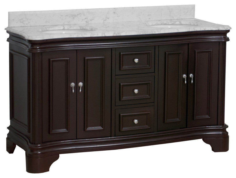 Katherine 60" Bath Vanity, Chocolate, Carrara Marble, Double Vanity