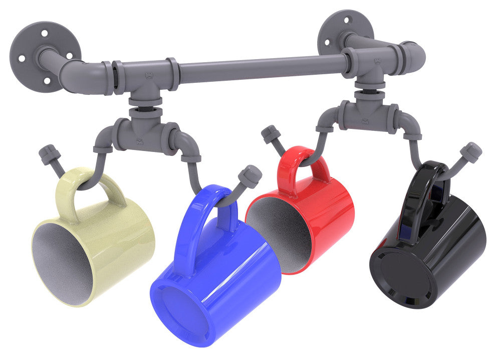 Pipeline Wall Mounted 4 Coffee Mug Rack, Matte Gray