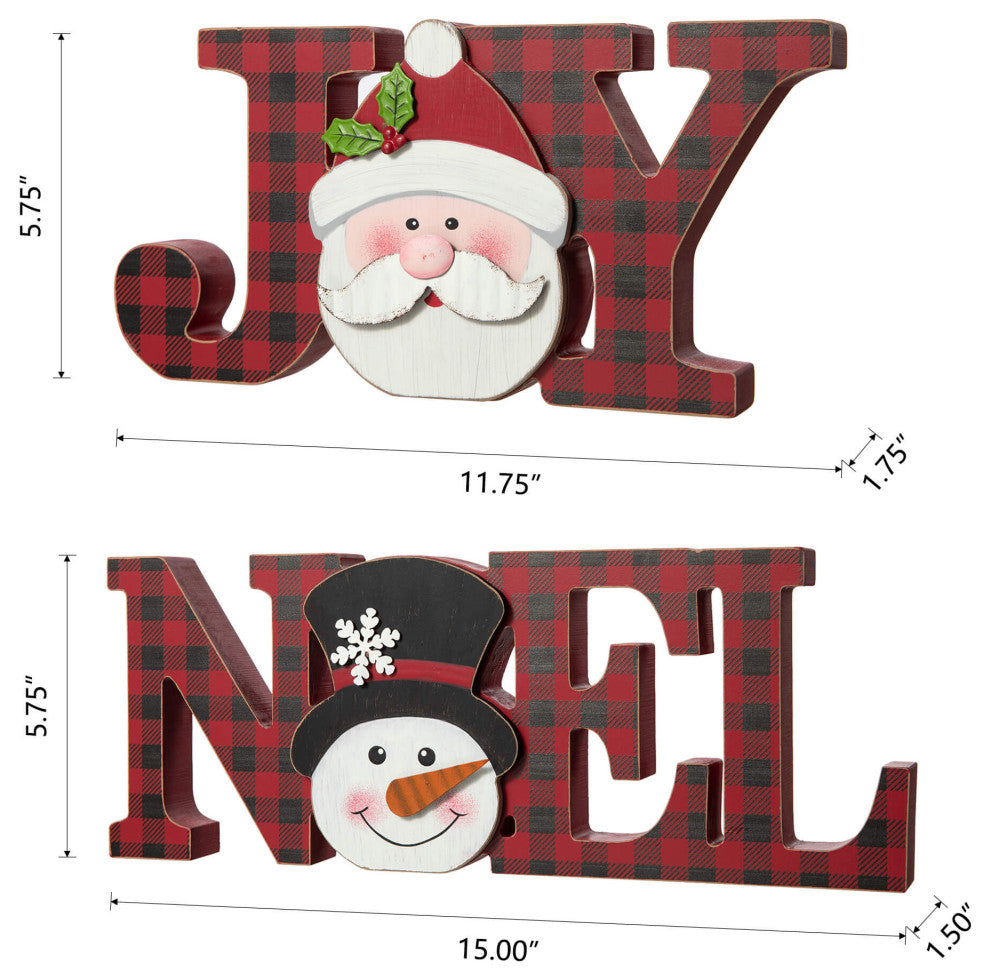 Wooden Christmas Centerpiece Table Decor, "Joy "& "Noel"