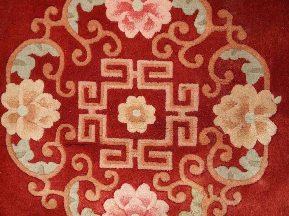 Handmade Vintage Art Deco Chinese Rug, 3.9'x6.5', 120cmx200cm 1970s