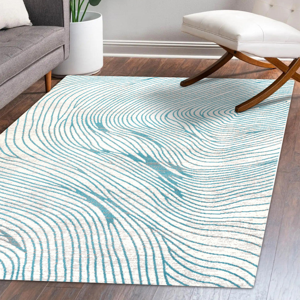 Arlo Woodgrain Geometric Ivory/Blue 4'x6' Area Rug