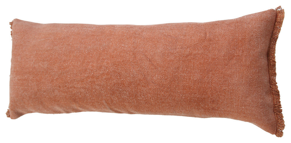 Adobe Brown Solid Stonewash Throw Pillow With Fringe, Adobe, 14"x36", Poly Fill