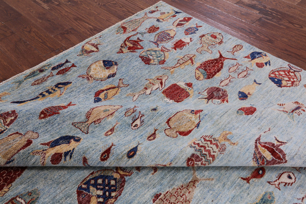 Fish Design Gabbeh Hand Knotted Wool Rug 6' 2" X 9' 7" Q8327