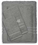 Denzi 4-Piece Towel Combination Set With Monogrammed Letter, U, Dark Grey