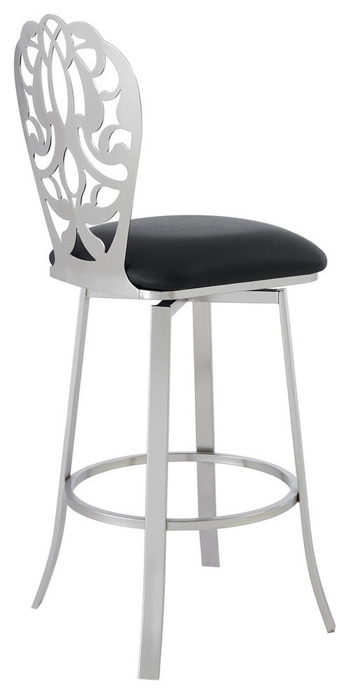 Cherie Contemporary 30" Bar Height Barstool in Brushed Stainless Steel Finish